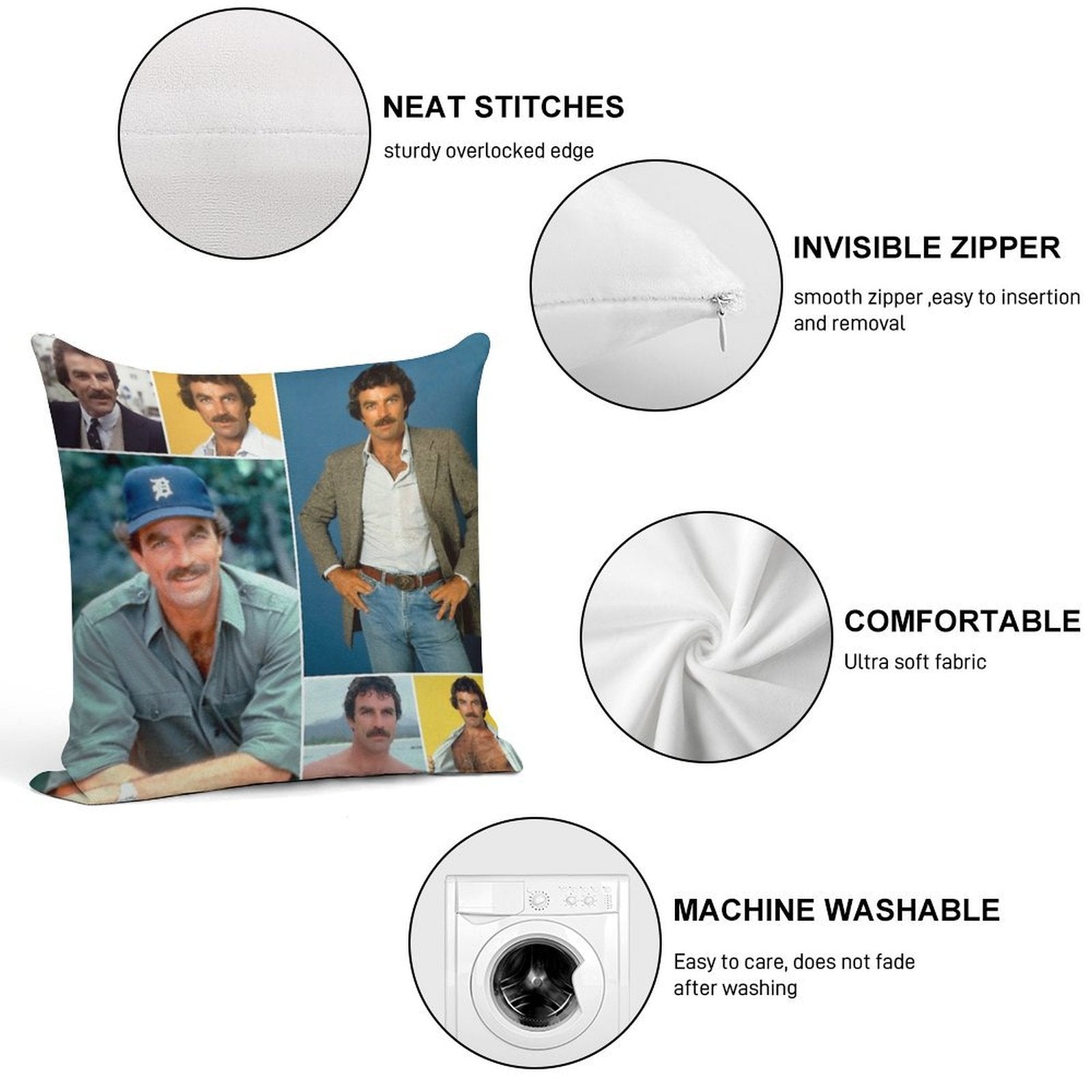 Tom Selleck Soft Anti-Pilling Throw Pillow