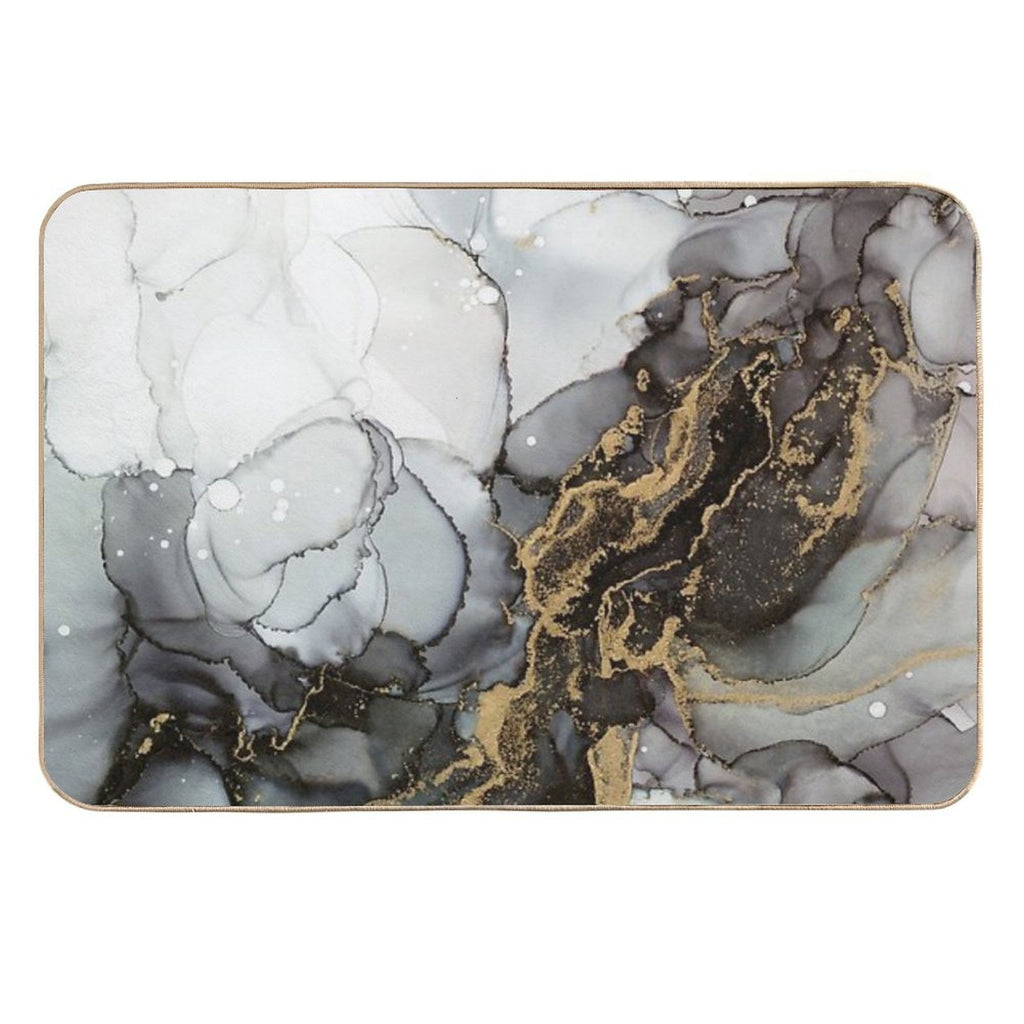 Black And Gold Marble Storm  Toxin-Free Bath Mat