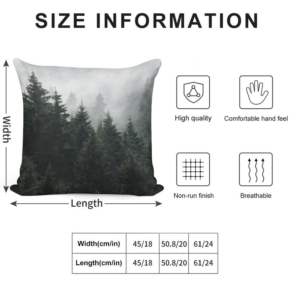 Waiting For  Misty Foggy Fairytale Forest With Cascadia Trees Covered In Magic Fog Soft Shrink-Resistant Throw Pillow