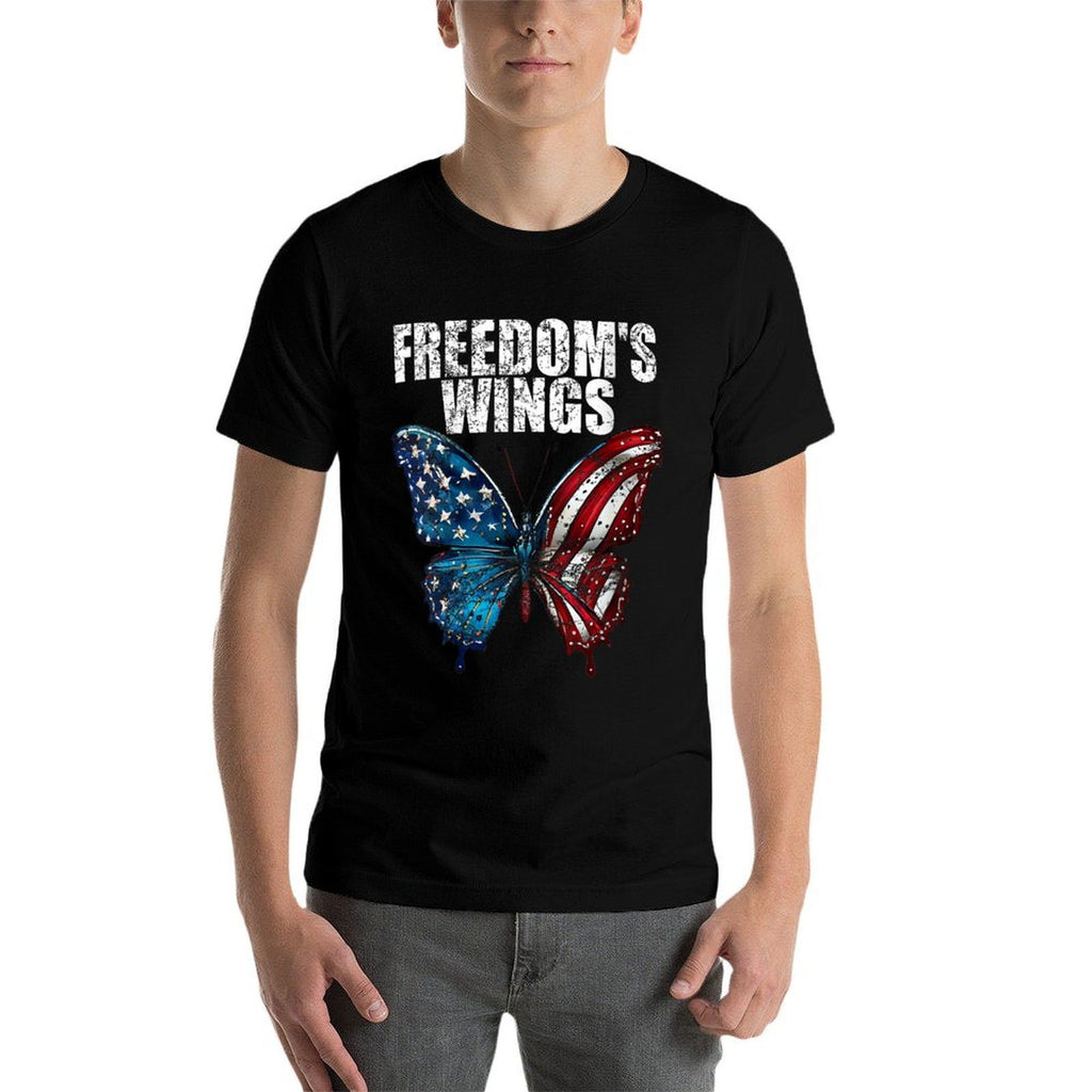 Womens Freedom's Wings Patriotic Butterfly 4th Of July American  Easy-care T-Shirt