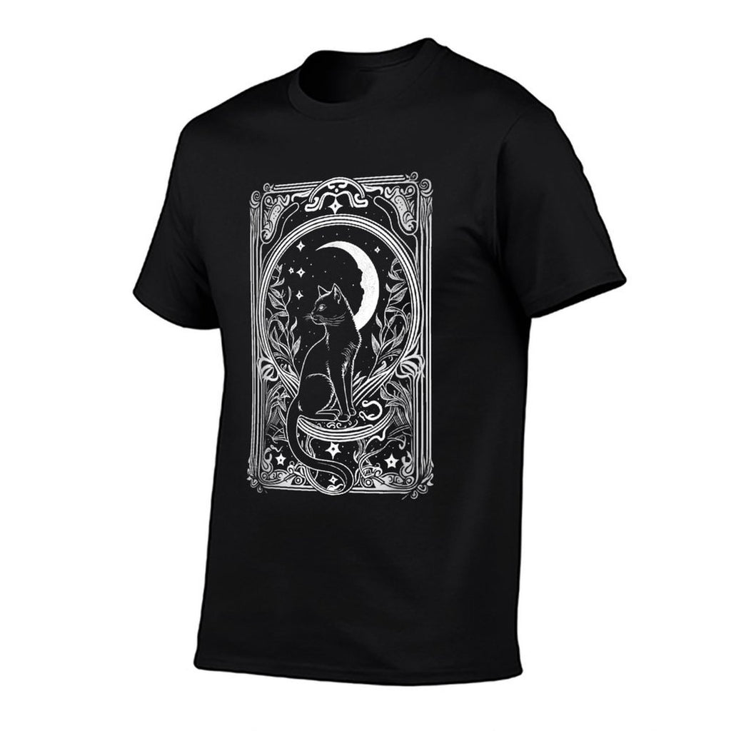 Cute Cat Lover, Moon Tarot Card, Cat Tarot Card Crescet Moon  Rolled Sleeves T-Shirt