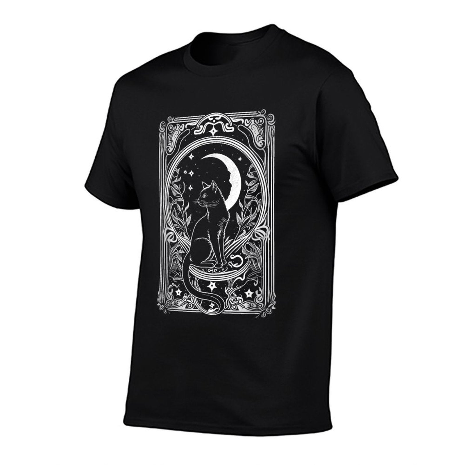 Cute Cat Lover, Moon Tarot Card, Cat Tarot Card Crescet Moon  Rolled Sleeves T-Shirt