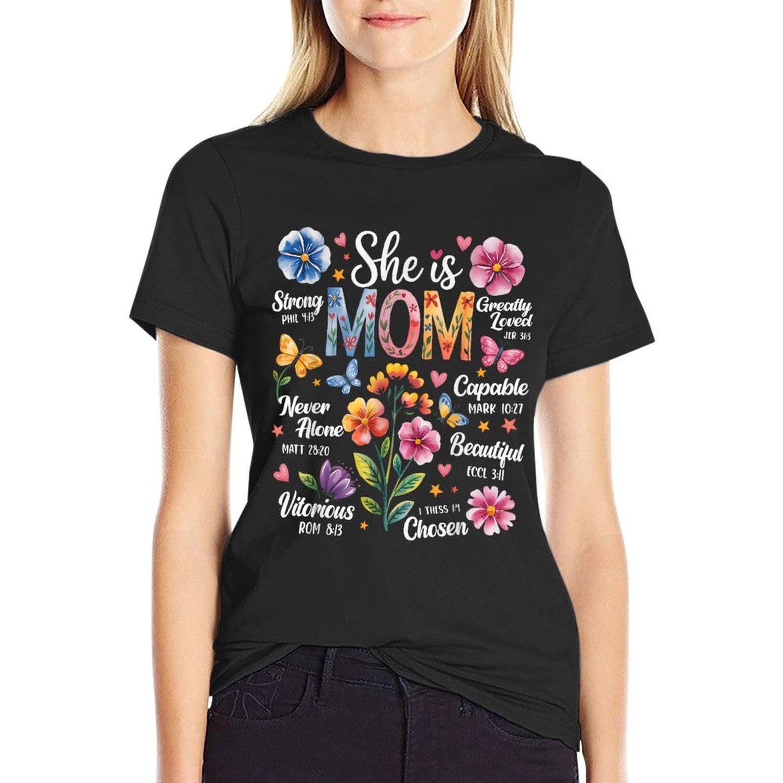 She Is Mom Bible Verses Christian Boho Floral Mothers Day  Odor-resistant T-Shirt