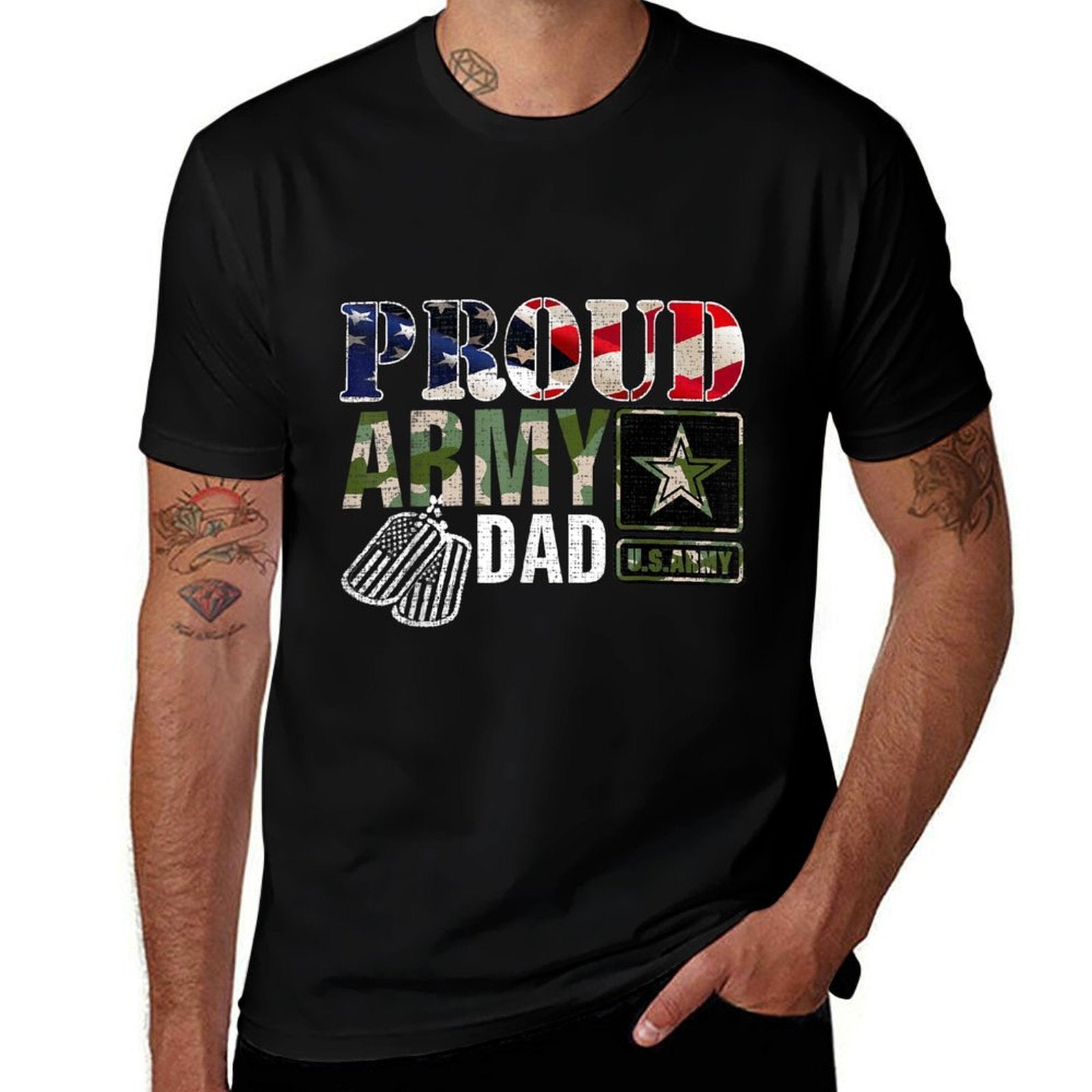 Vintage Proud Army Dad Camo With American Gift  Wrinkle-resistant T-Shirt