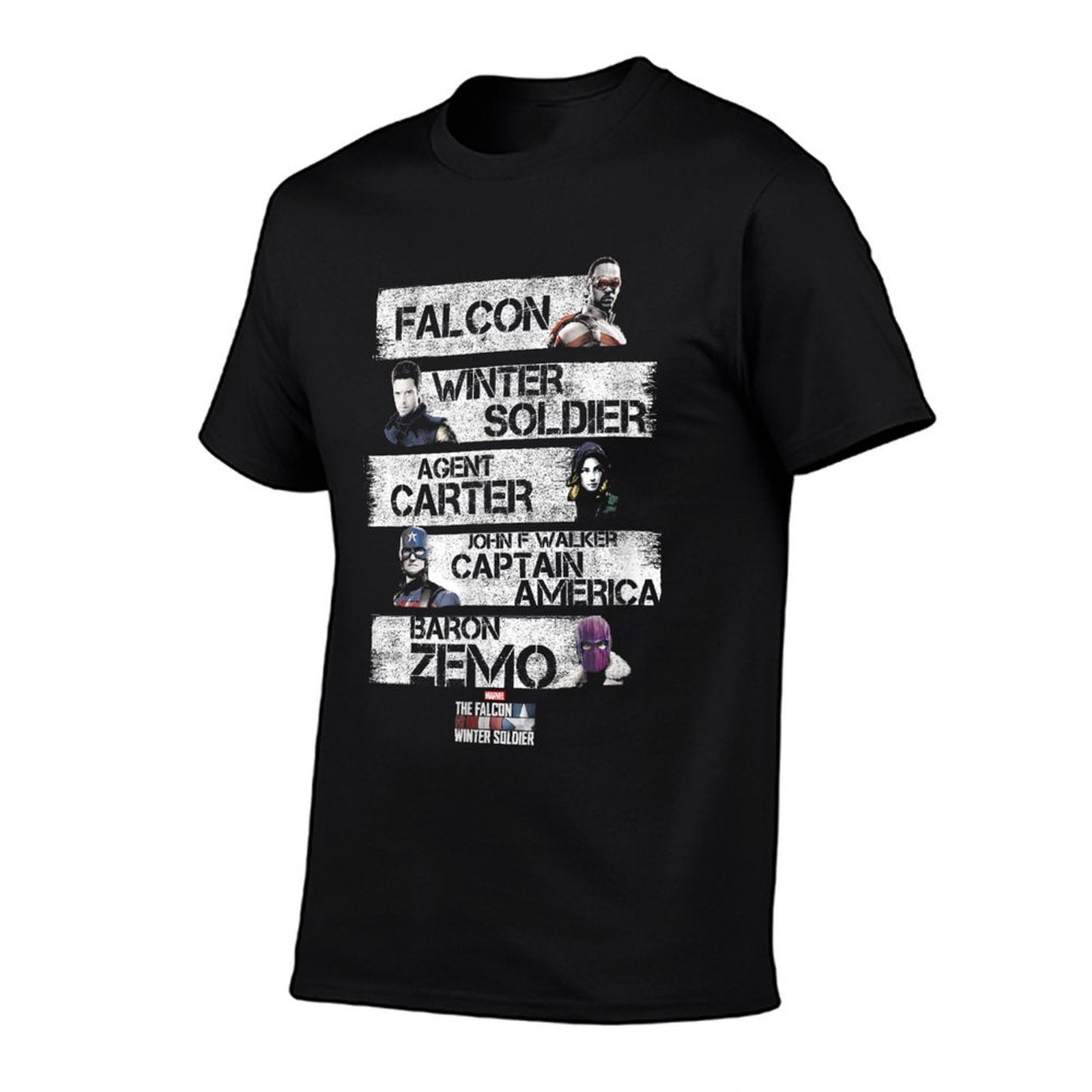 Marvel The Falcon  The Winter Soldier Character Stack  Ribbed Collar T-Shirt
