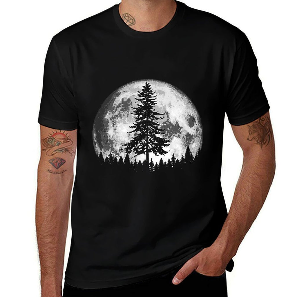 Retro Full Moon  Minimalist Pine Tree Vintage Graphic  Wrinkle-resistant T-Shirt