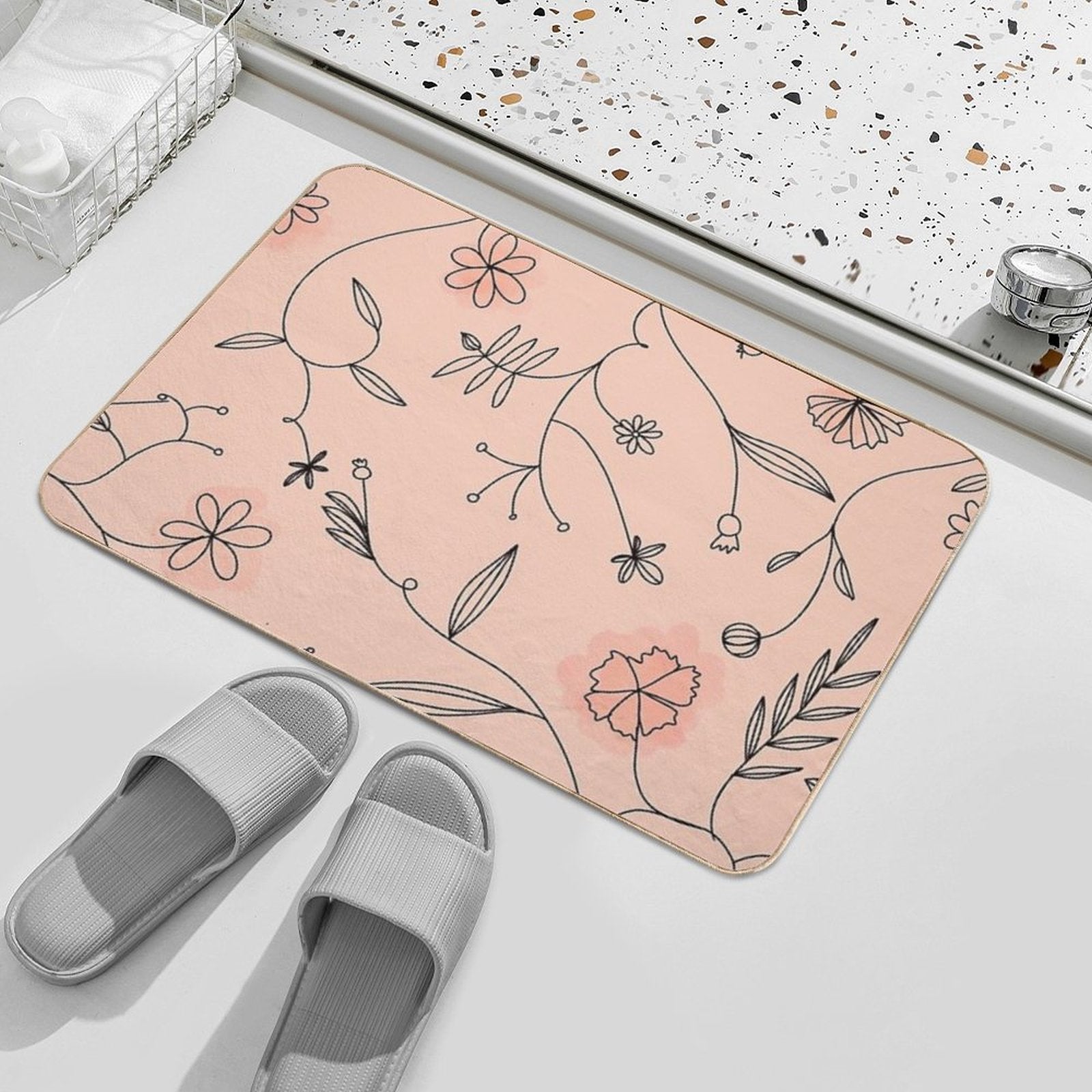 Pink Floral Boho Pattern  Non-Slip Bath Mat
