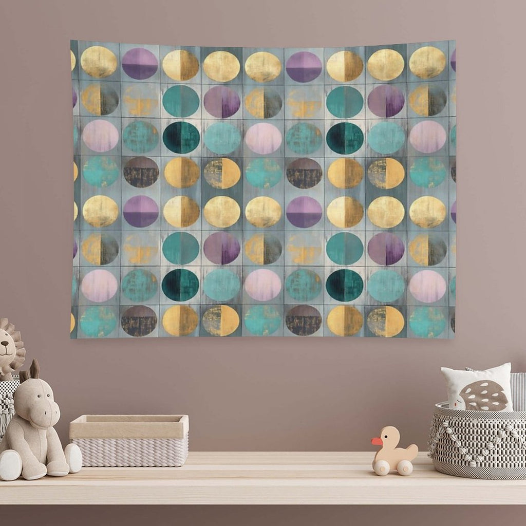 Vintage Geometric Circles – Abstract Gold & Teal Ar Tapestry