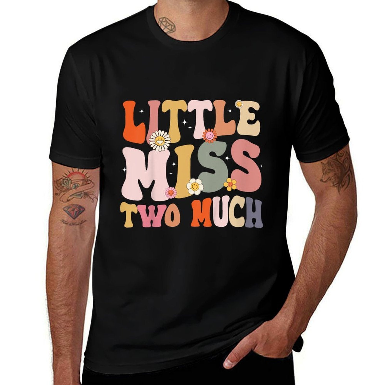 Kids Little Miss Two Much 2nd Birthday Outfit Girl Boho Groovy  Soft T-Shirt