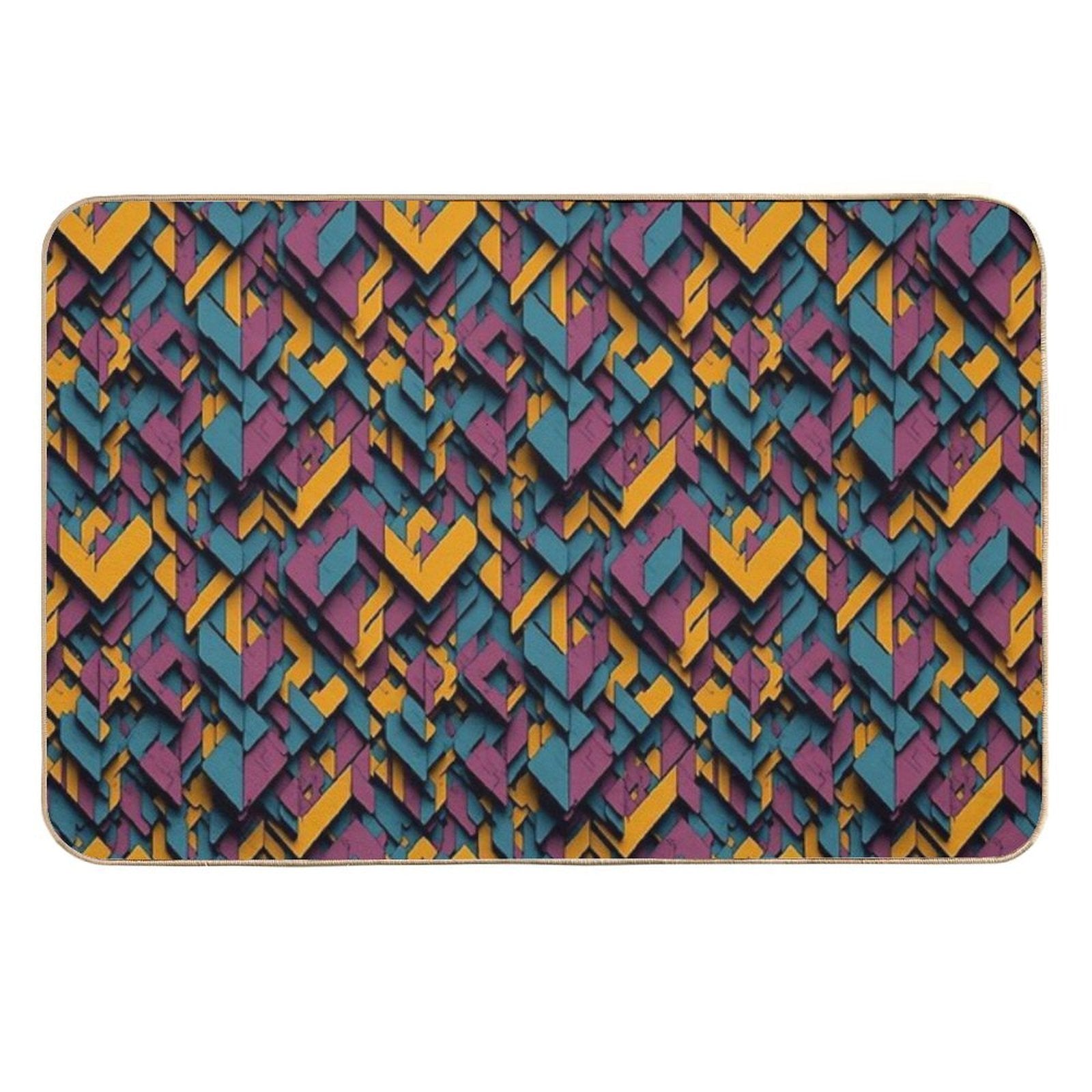 Retro-Inspired Geometric Blocks  Rapid-Drying Bath Mat