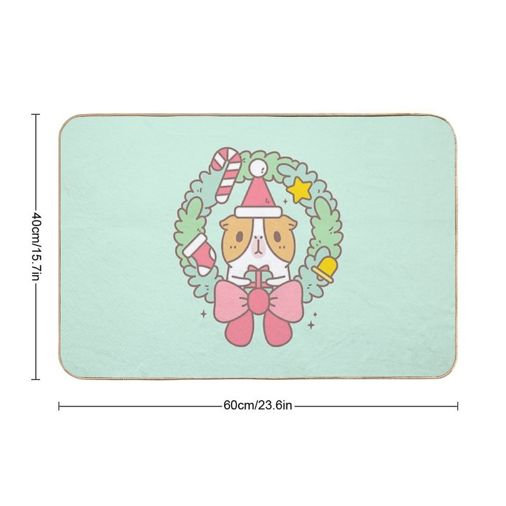 Bubu The Guinea Pig, Christmas Wreath  Odorless Bath Mat