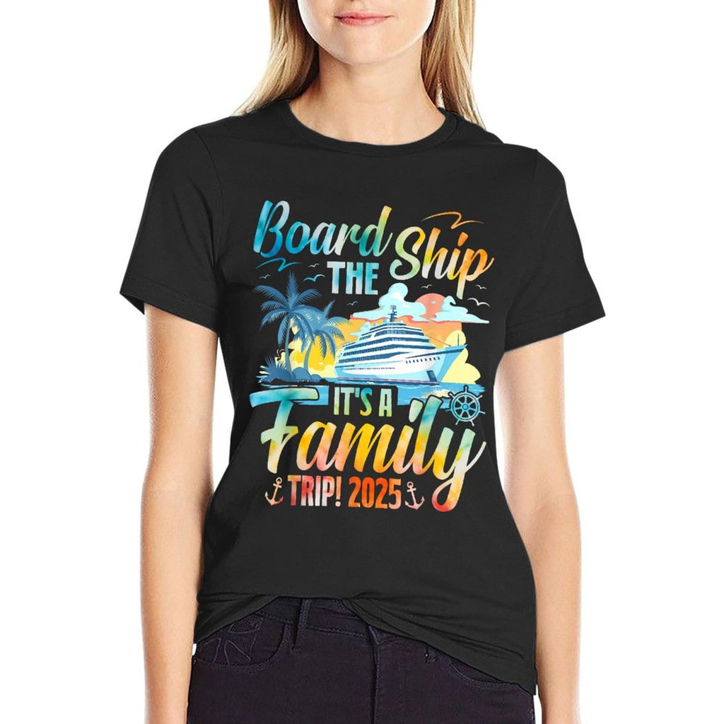 Board The Ship It's A Family Trip 2025 Group Matching Cruise  Ribbed Collar T-Shirt