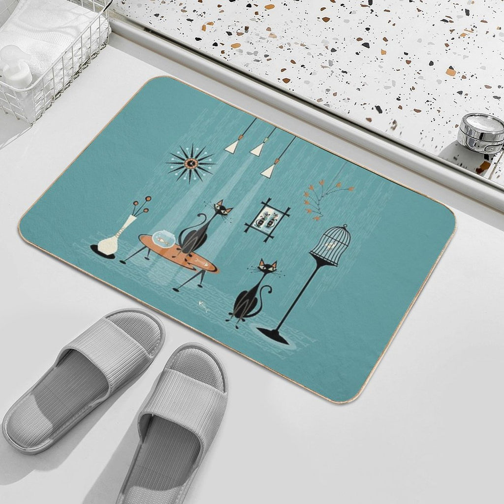 Mid Century Mischief  Cat Red-Handed II  Rapid-Drying Bath Mat