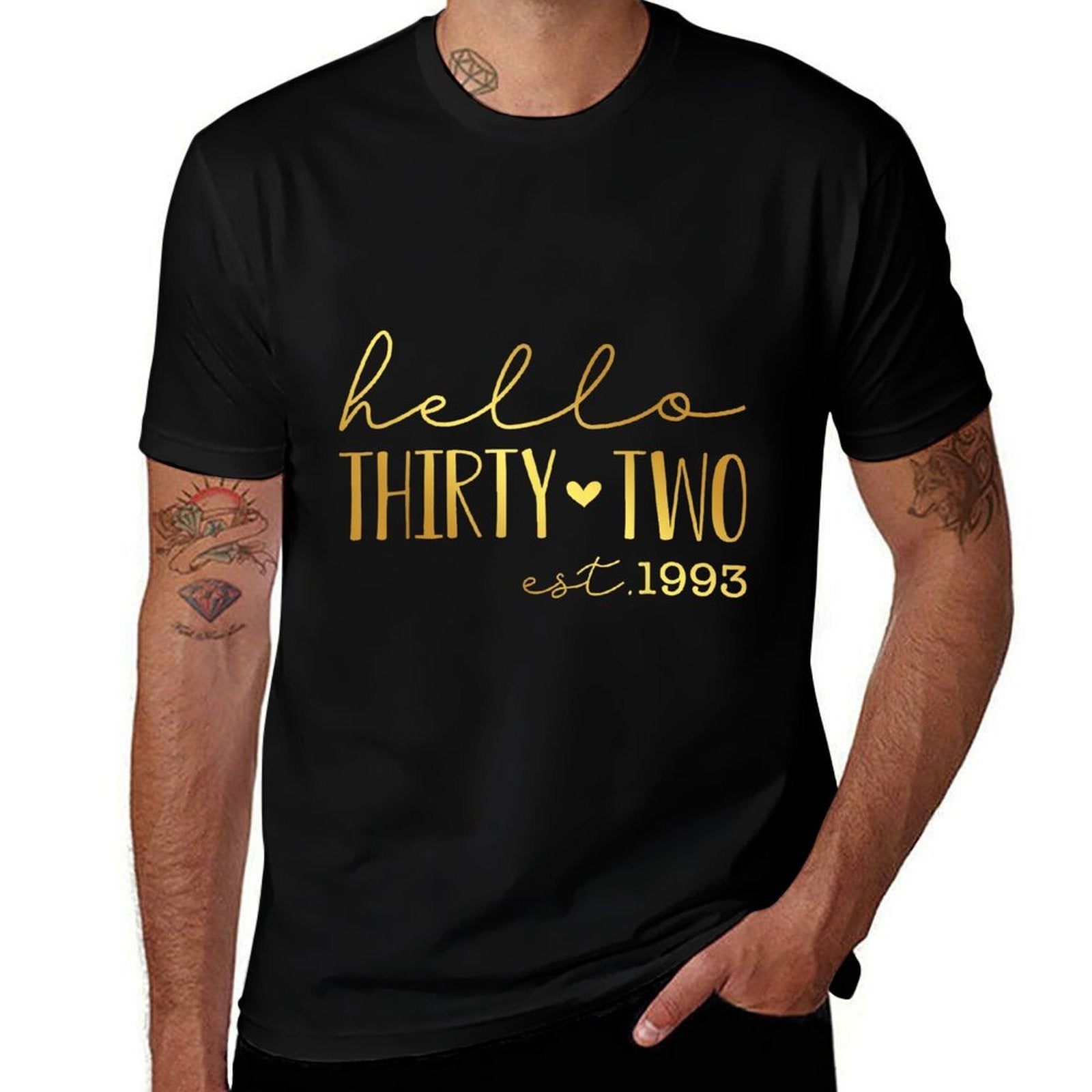 Hello 32nd Birthday Hello 32 Years Old Est 1993 Born In 1993  Moisture-wicking T-Shirt