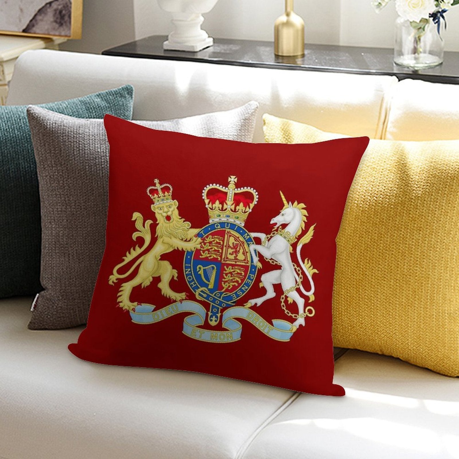 Royal Coat of Arms of The United Kingdom Soft Multiple Sizes Throw Pillow