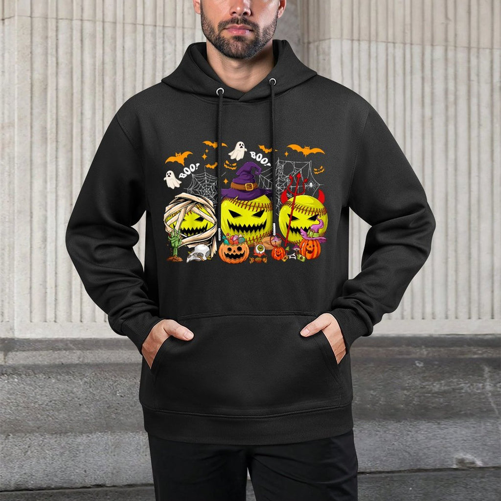 Funny Mummy Witch Devil Softball Balls Happy Halloween Day Medium-Weight Fabric Hoodie