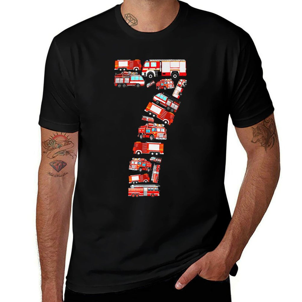 Fire Truck, 7th Birthday Boy, 7 Year Old Toddler Firefighter  Lightweight T-Shirt