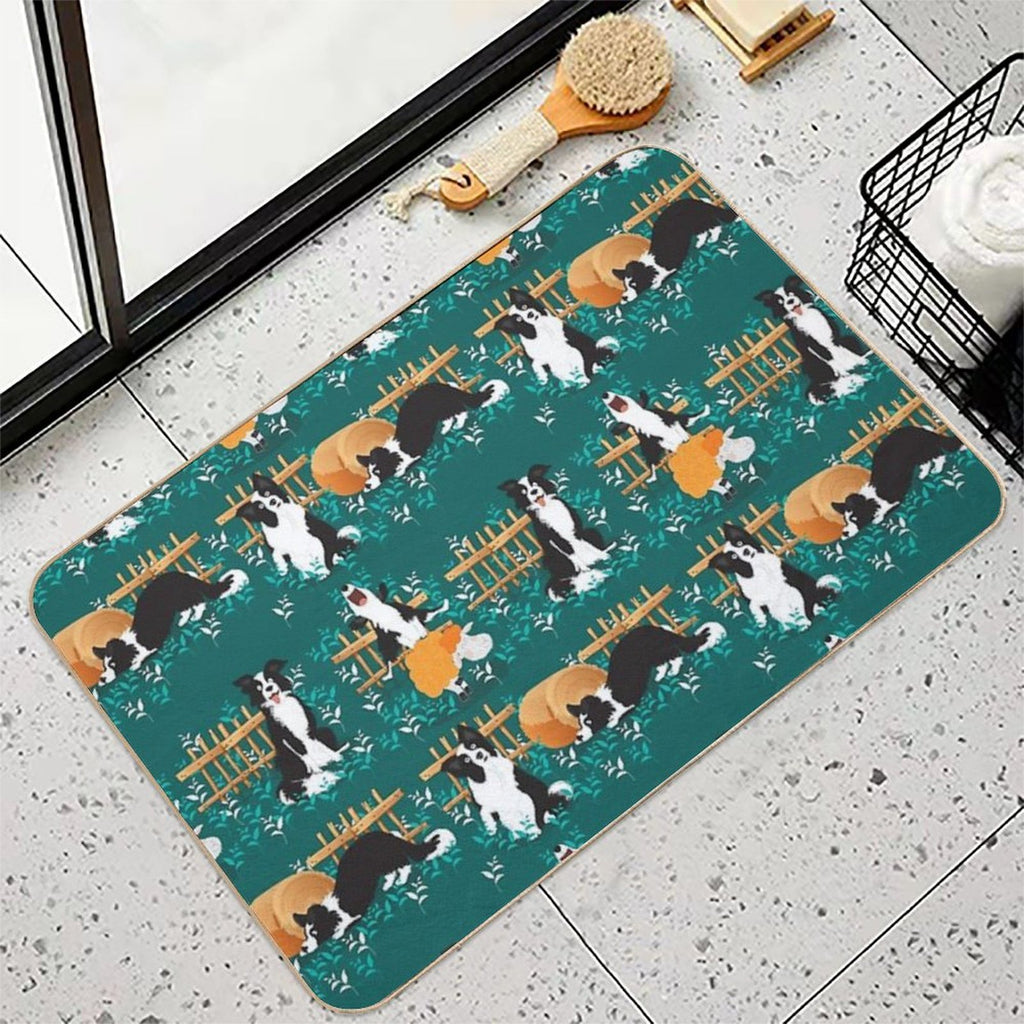 Border Collie Playing with Sheep  Repositionable Bath Mat