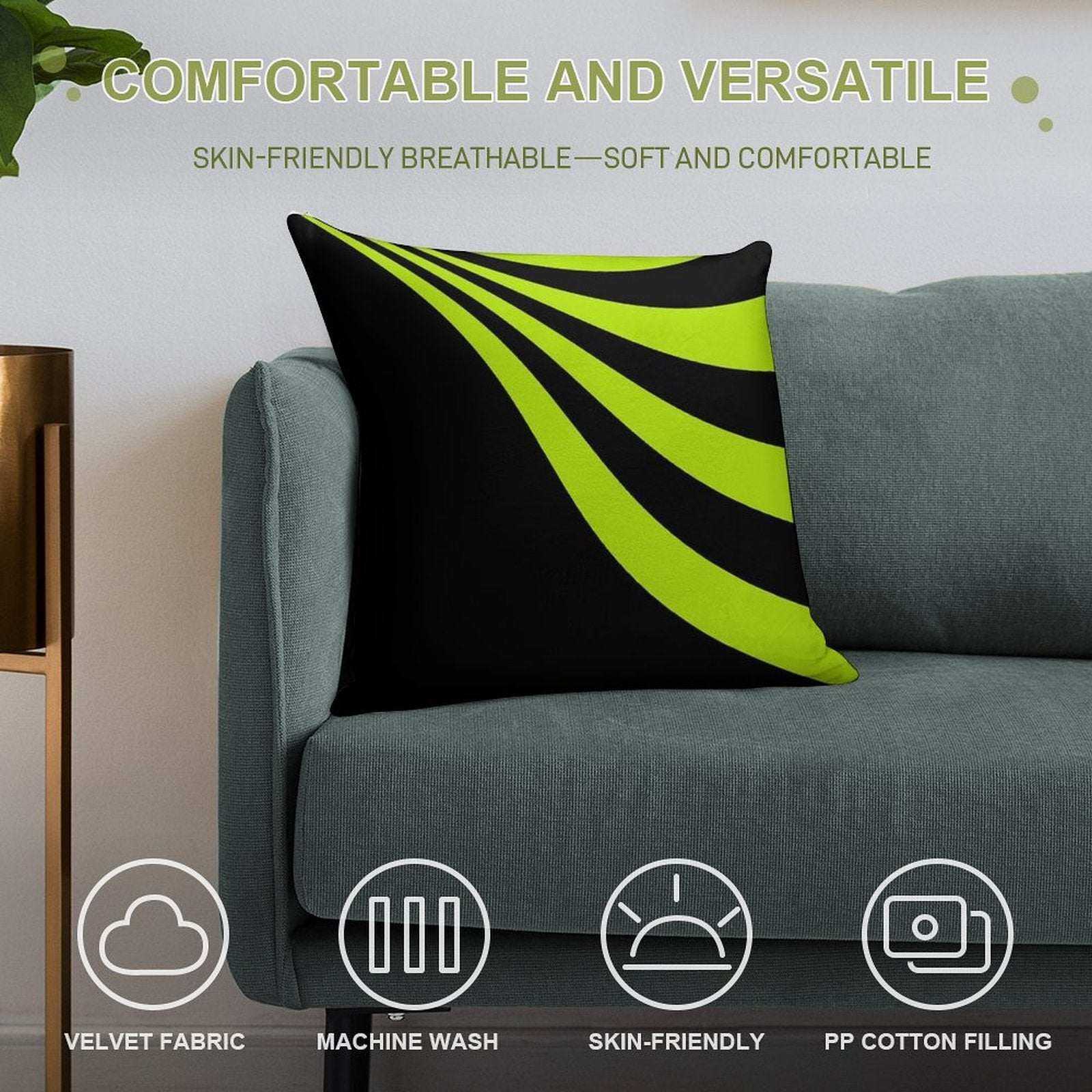 Lime Wave Soft Home Decor Throw Pillow