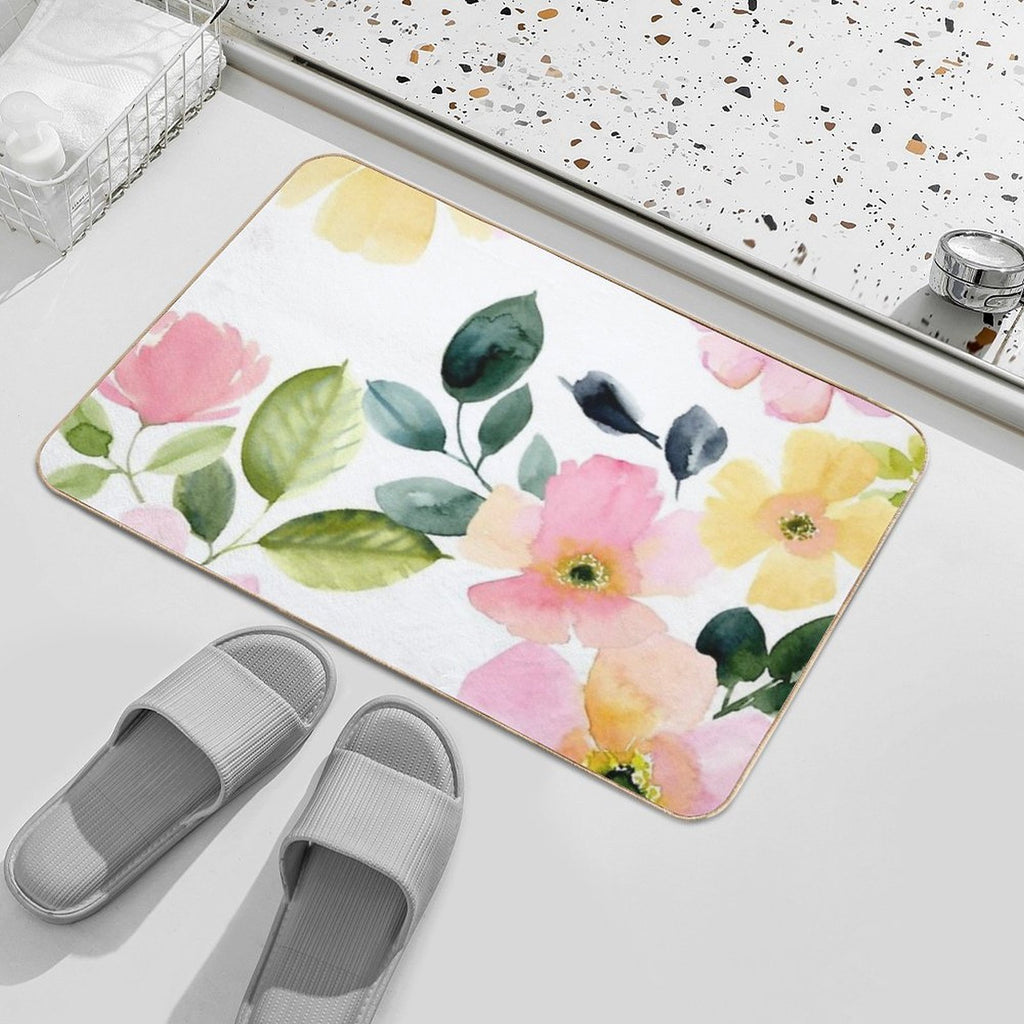 Floral Watercolor Prints  Easy Maintenance Bath Mat