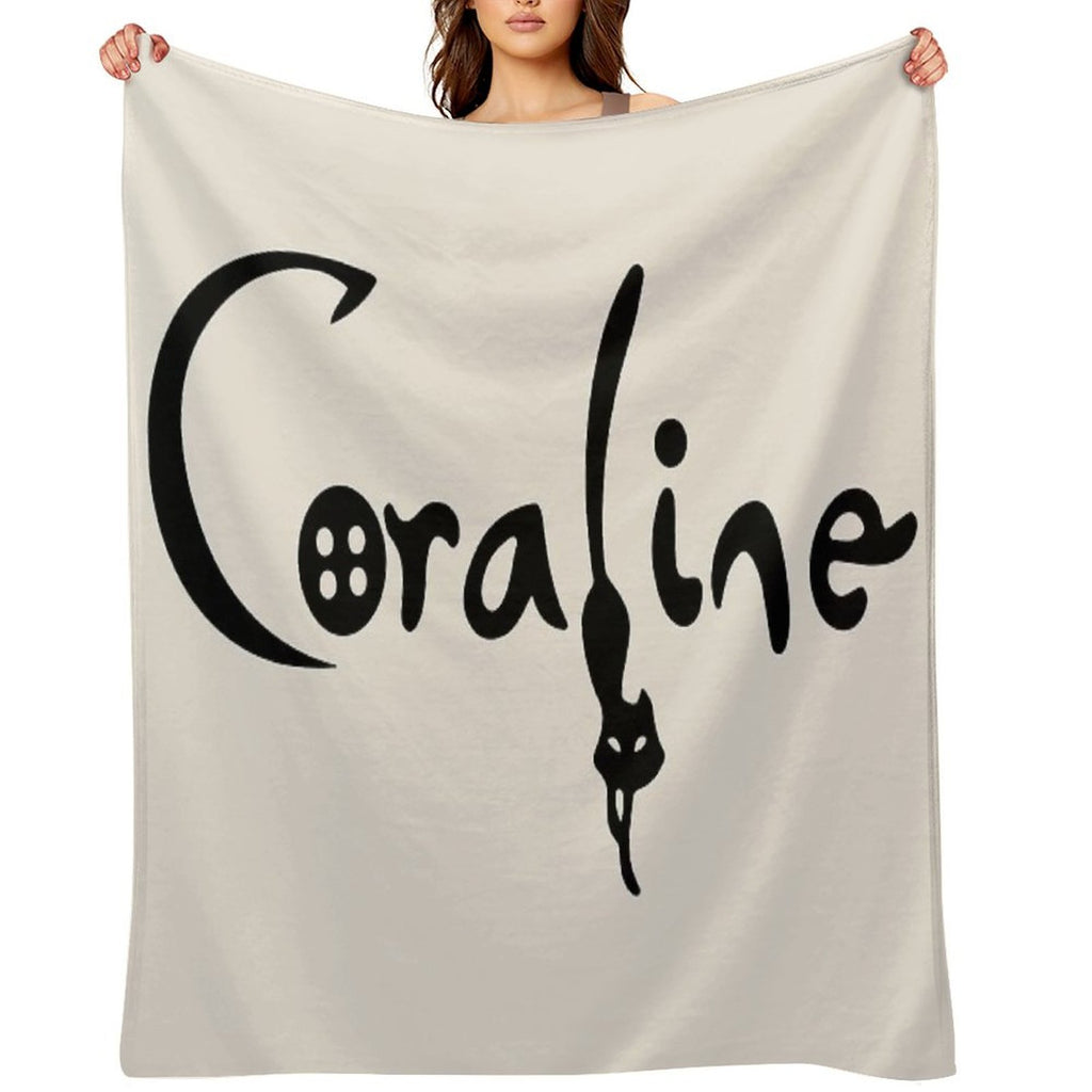 Spooky Doll Girl Shirt, Fanmade Coraline Halloween Tee, Creepy Button Eyes T-Shirt, Stop Motion Movie Inspired Tee Easy Care Throw Blanket