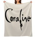 Spooky Doll Girl Shirt, Fanmade Coraline Halloween Tee, Creepy Button Eyes T-Shirt, Stop Motion Movie Inspired Tee Easy Care Throw Blanket