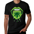 Marijuana Smoker Pot Leaf Tongue Green Lips Love Weed  Polyester Blend T-Shirt