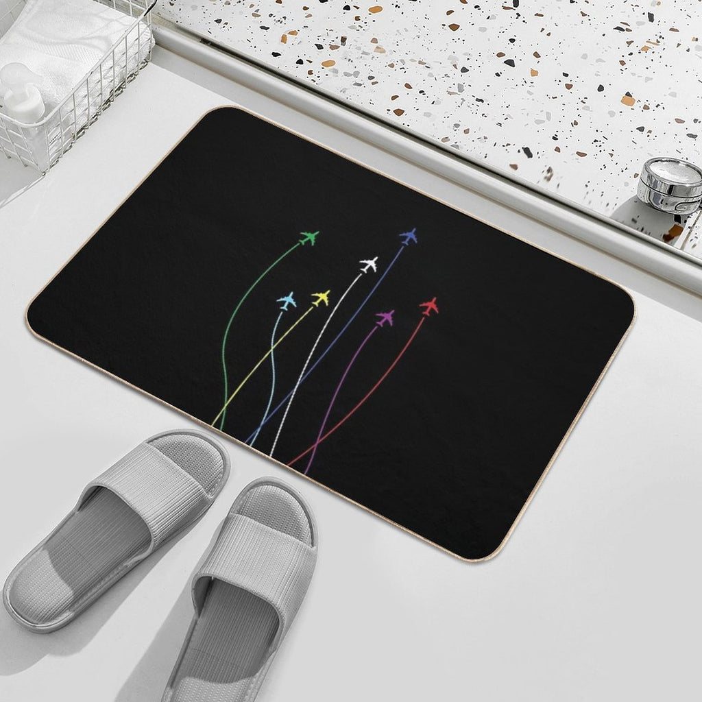 Rainbow Airplanes Flying on Eachother  Rapid-Drying Bath Mat