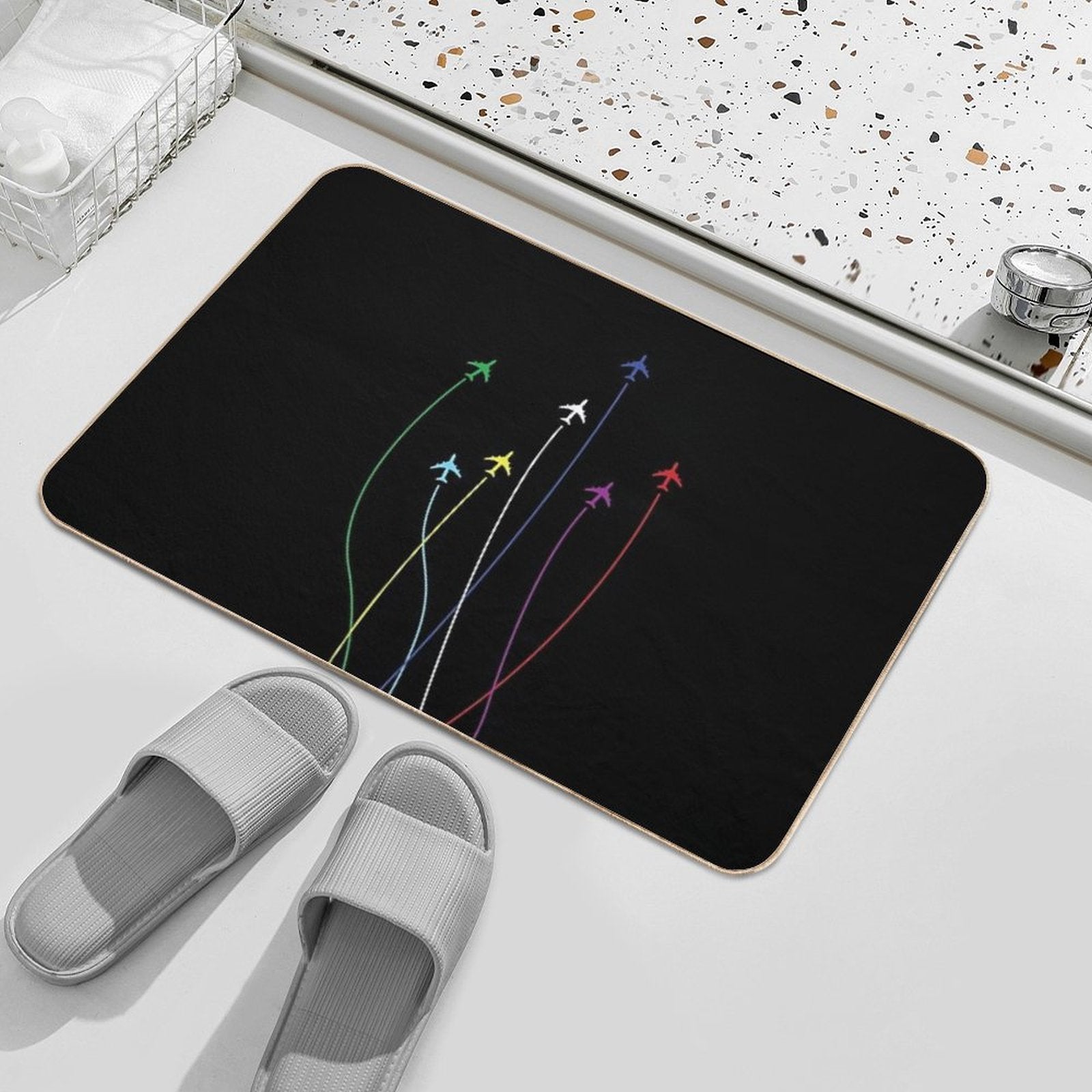 Rainbow Airplanes Flying on Eachother  Rapid-Drying Bath Mat