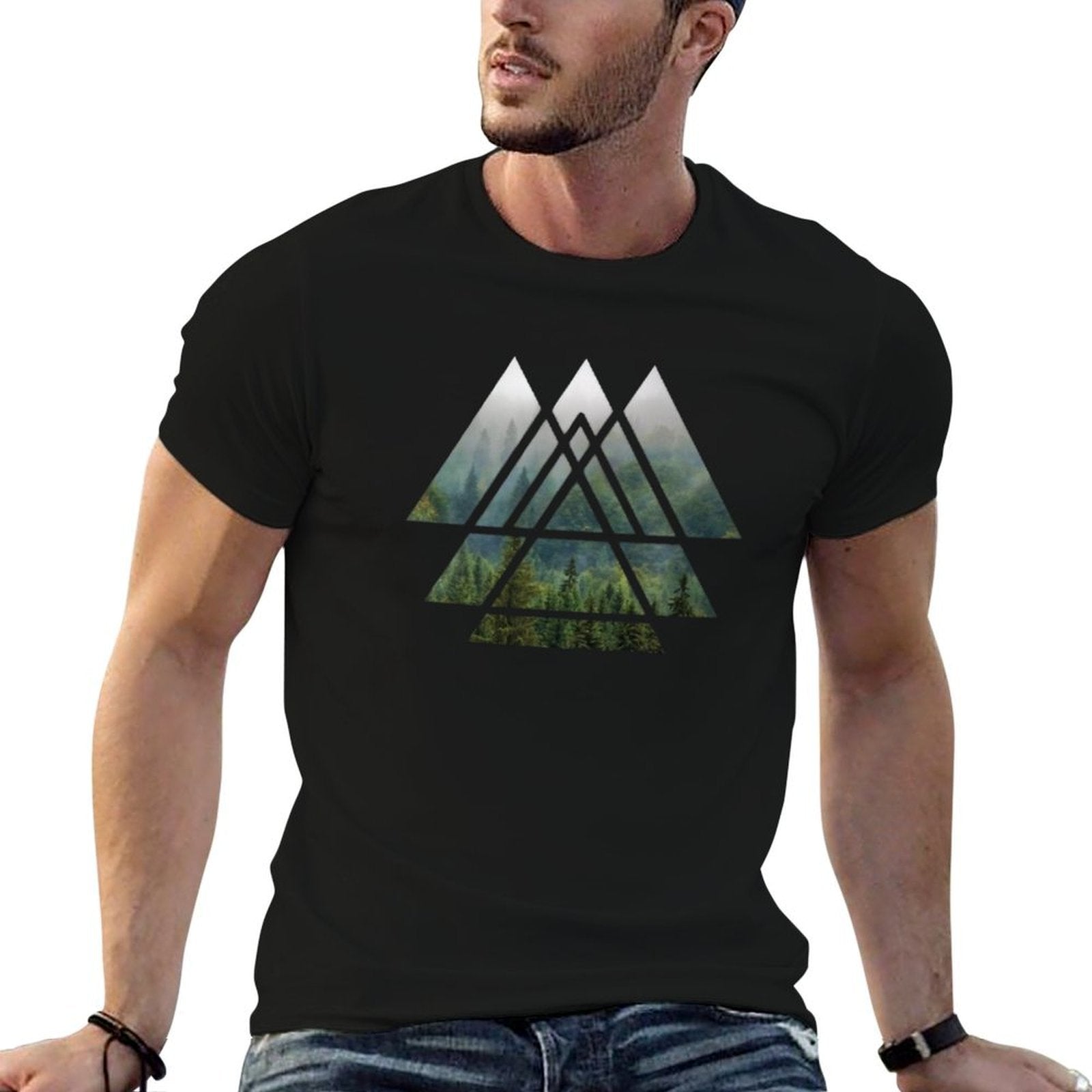 Sacred Geometry Triangles - Misty Forest  Lightweight T-Shirt