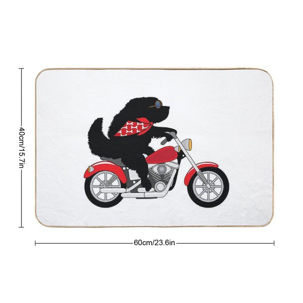 Just A Newfie Riding A Motorcycle  Easy Maintenance Bath Mat
