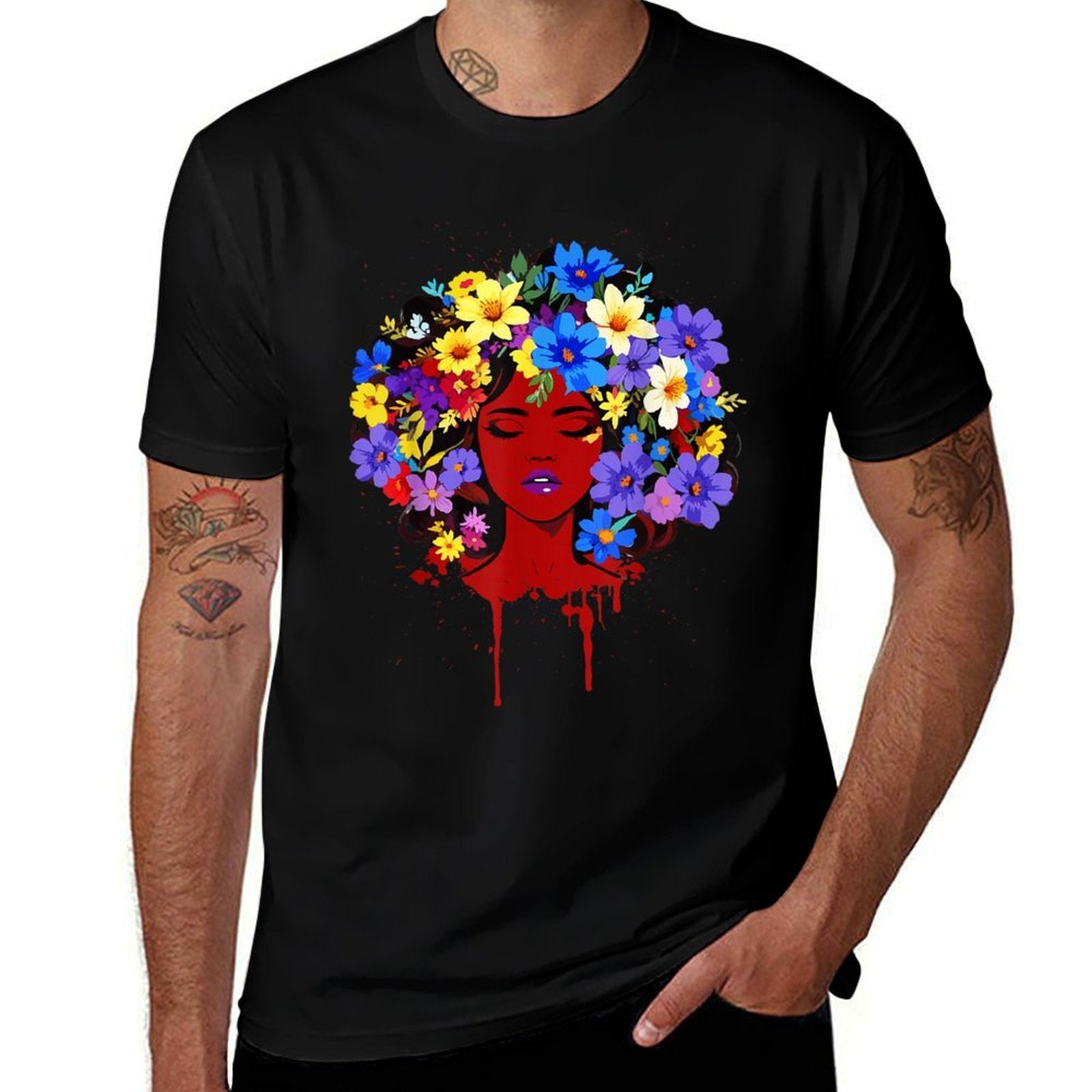 Afro Girl Flower Hair Black History Juneteenth Black Queen  Summer-ready Fabric T-Shirt