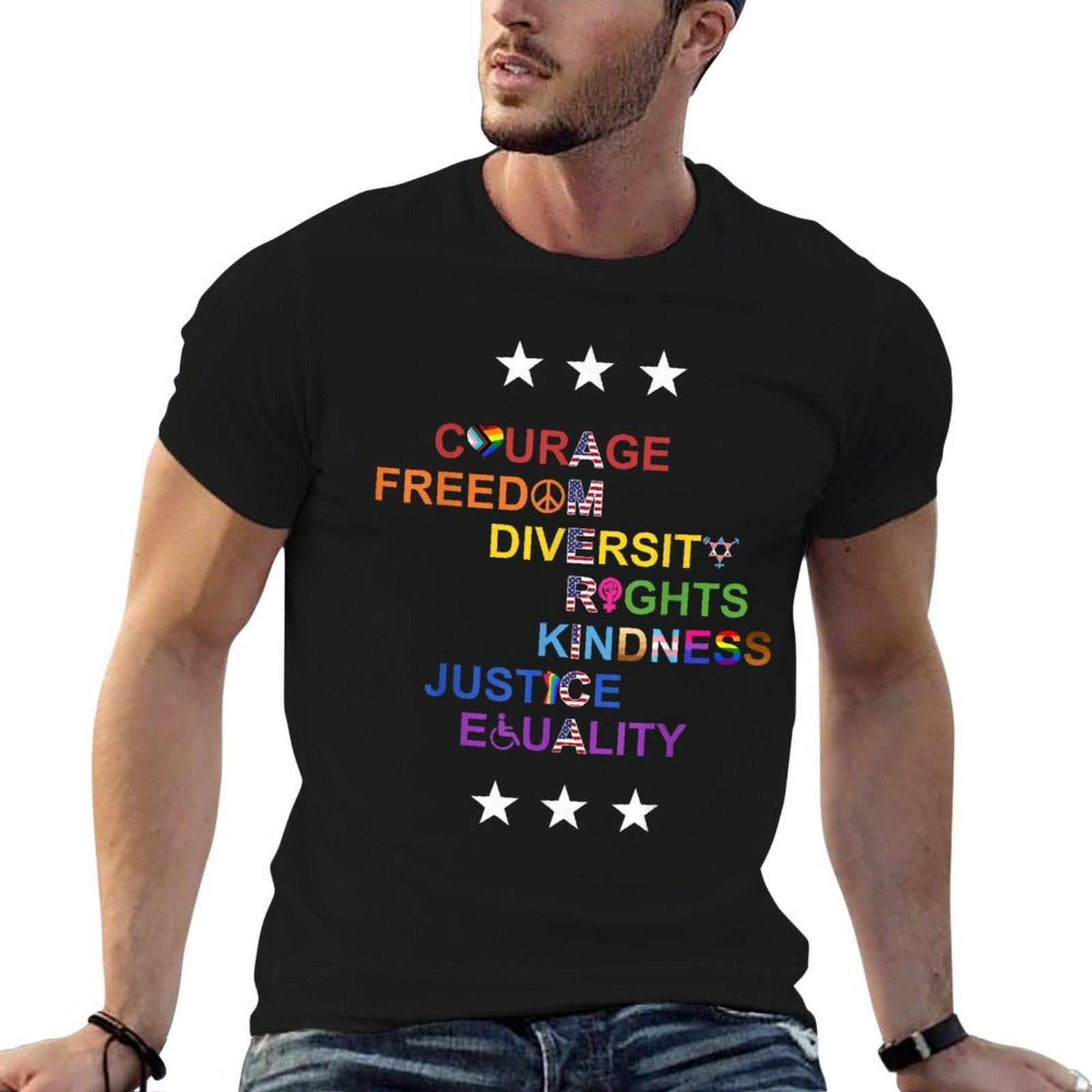 America Courage Freedom Diversity  Tagless Design T-Shirt