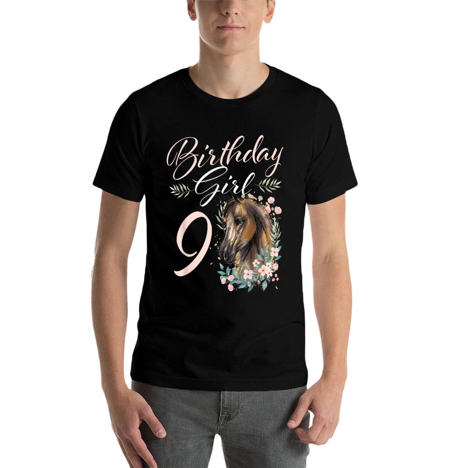 9th Birthday Girl Horse Lover 9 Years Old Bday  Cotton T-Shirt