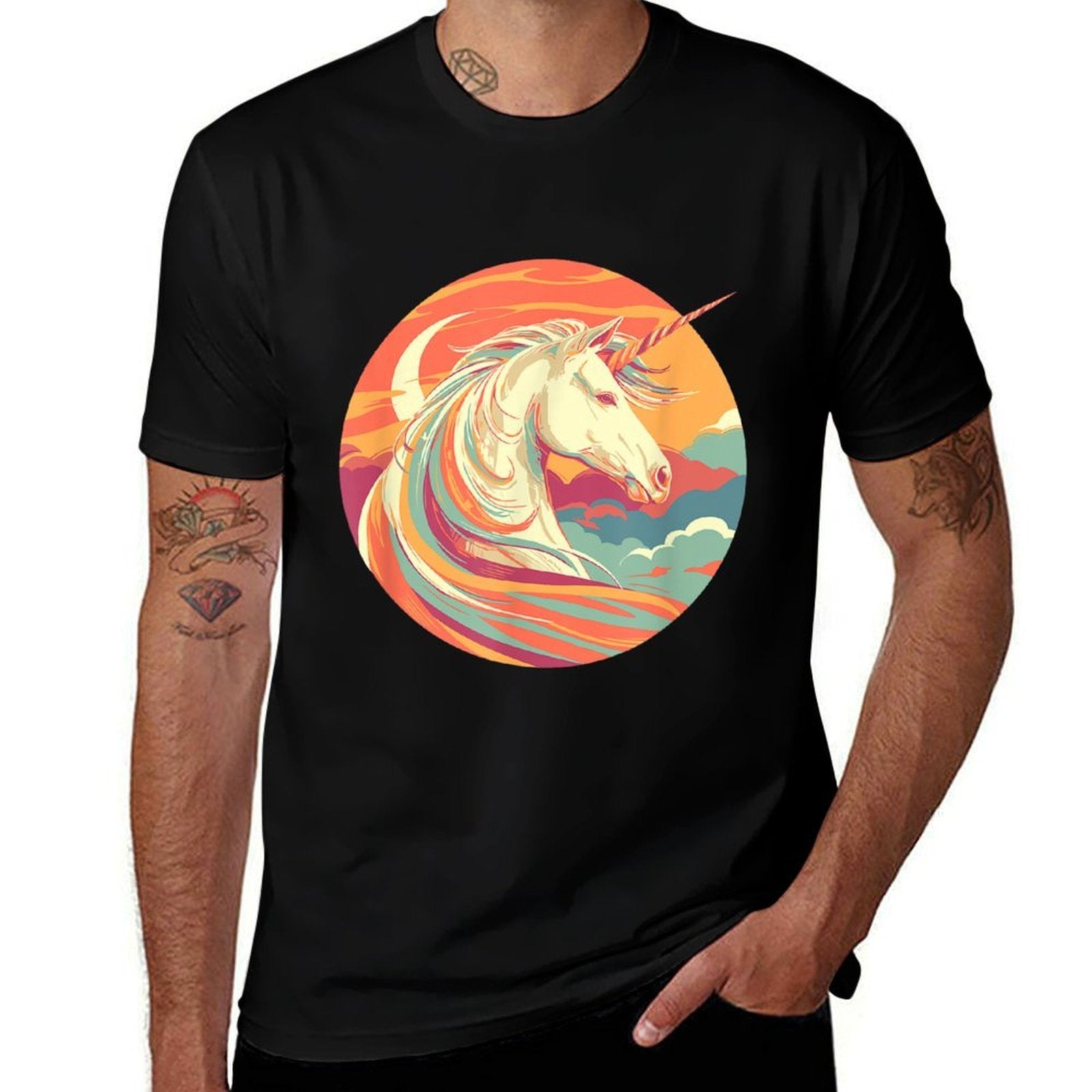 Majestic Sunset Unicorn Art Mystical Creature Fantasy  Moisture-wicking T-Shirt