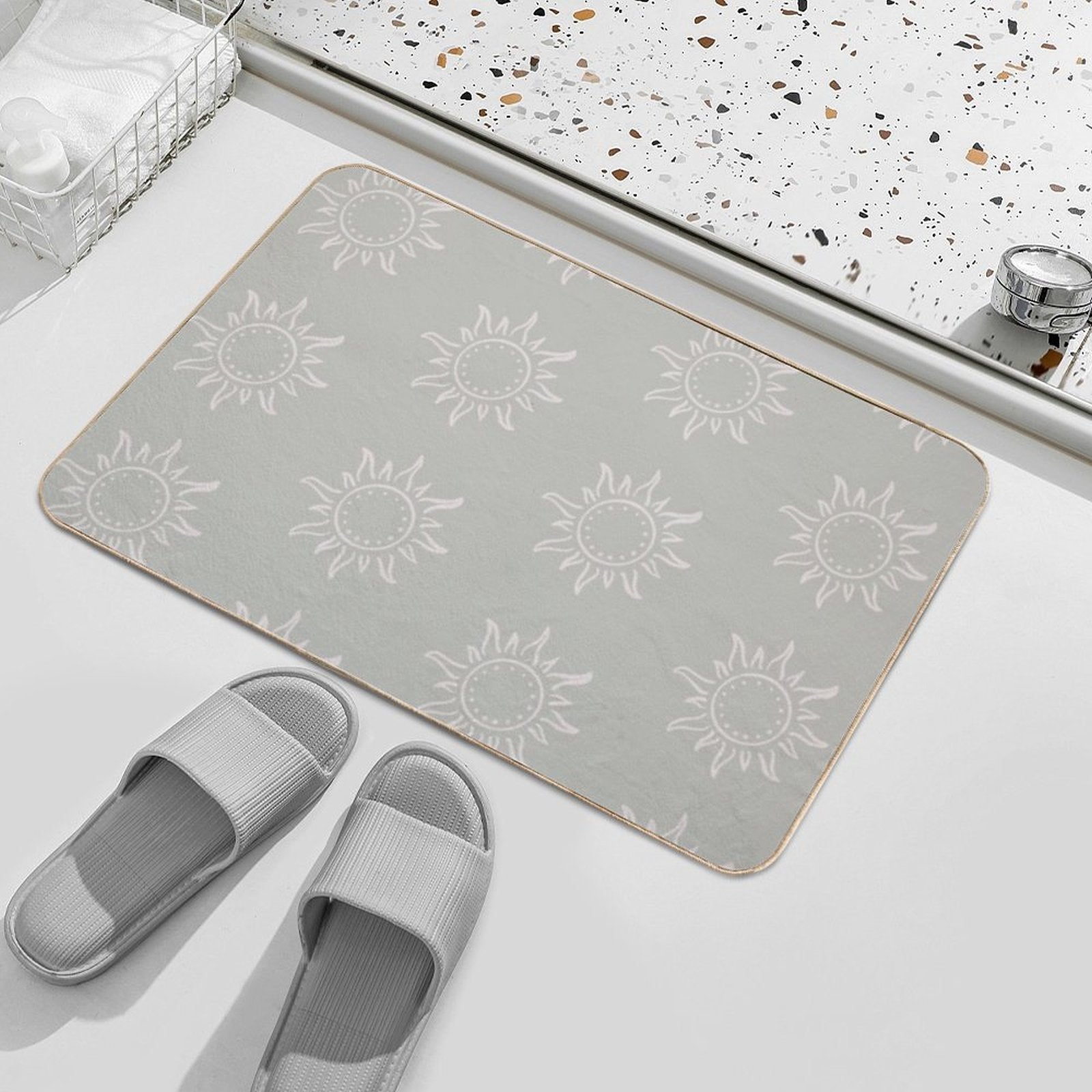 Cute Boho Sun Pattern Bohemian Aesthetic In Muted Colors Pale Green  Multi-Purpose Bath Mat