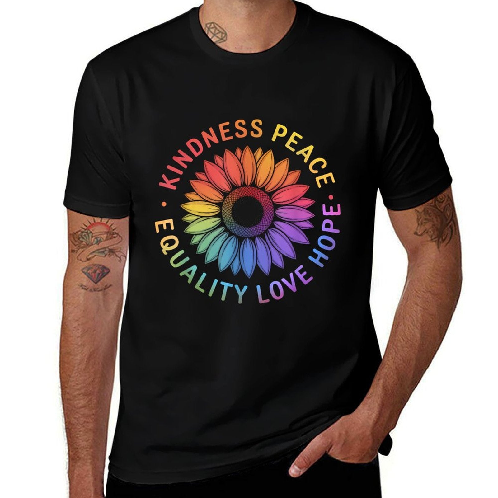 Sunflower Rainbow LGBTQ+ Gay Pride Month LGBT Ally  Easy-care T-Shirt