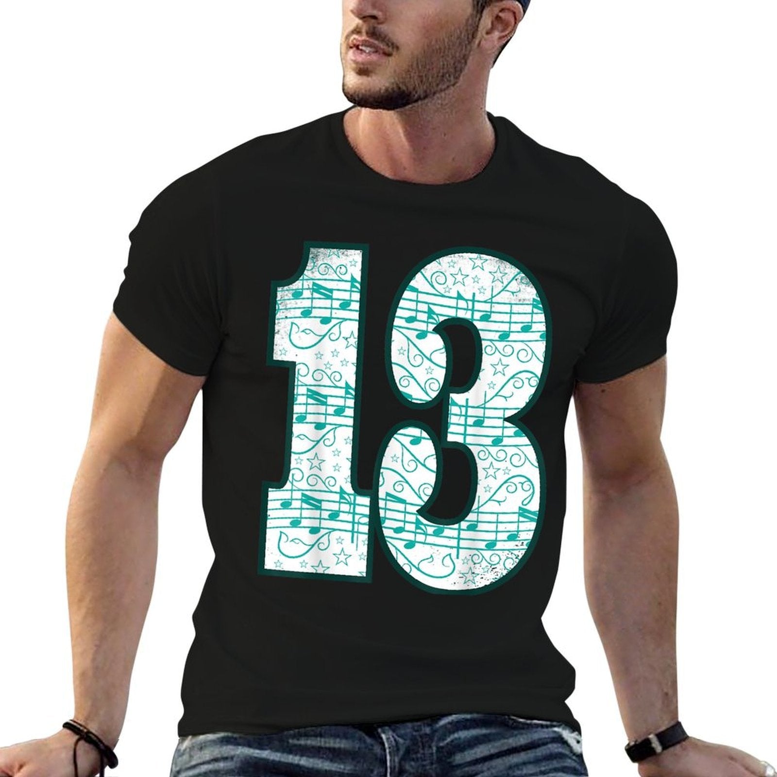 13th Birthday Design - Thirteen Years Old Music Lovers  Cotton T-Shirt