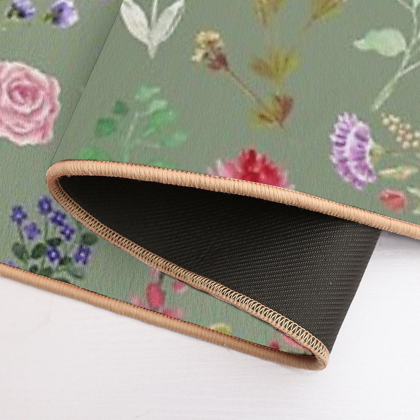 Watercolour Floral Pattern in Sage Green  Eco-Friendly Bath Mat