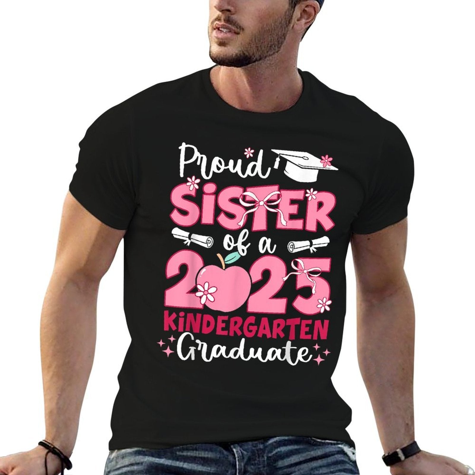 Proud Sister Of A 2025 Kindergarten Graduate Graduation Girl  Trendy Pattern T-Shirt