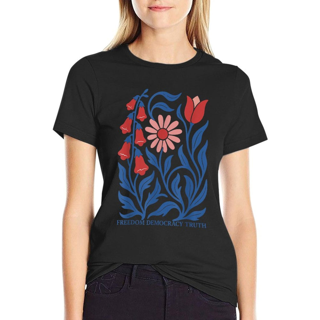 Boho Floral Freedom Democracy Truth Patriotic 4th Of July  Versatile T-Shirt