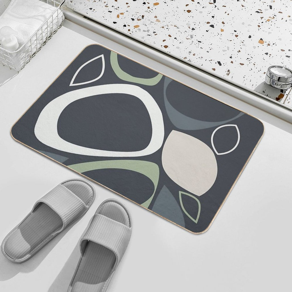 Mid Century Modern Abstract 8 Charcoal, Sage Green, Beige  Odorless Bath Mat