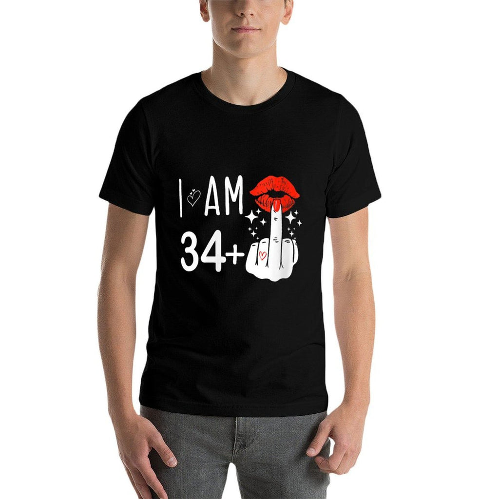 Womens I Am 34 Plus 1 Middle Finger 35th Birthday Funny  Easy-care T-Shirt