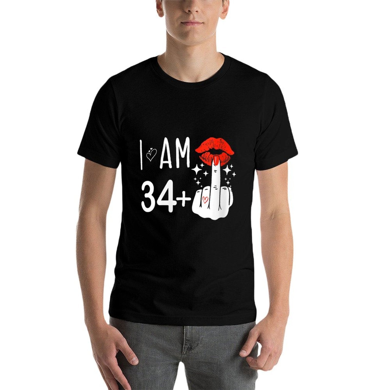 Womens I Am 34 Plus 1 Middle Finger 35th Birthday Funny  Easy-care T-Shirt