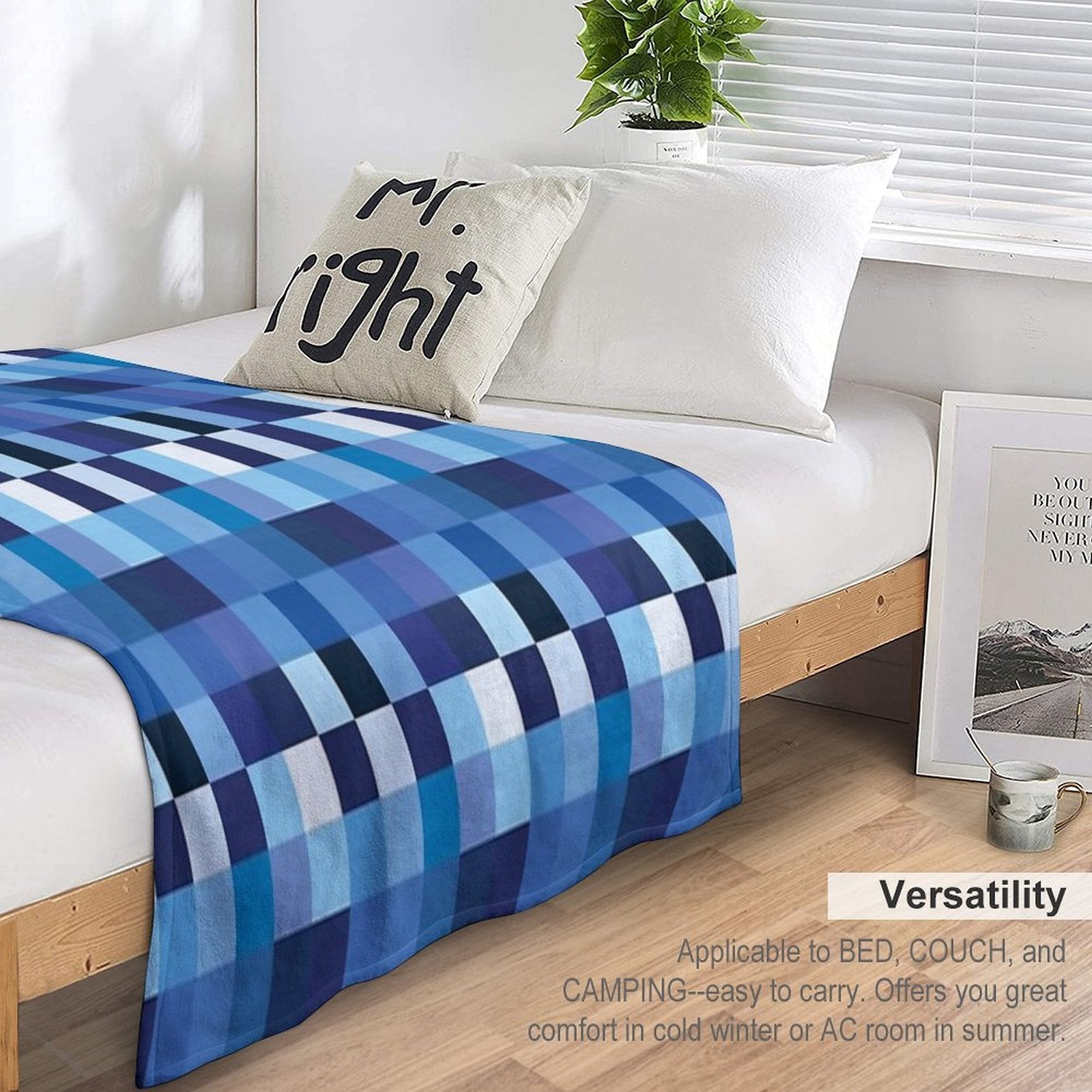 Squares Shades of Azure Eco-conscious Throw Blanket