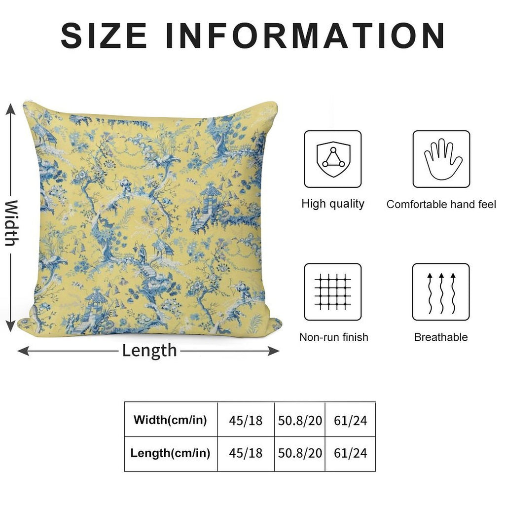 Blue And Yellow Toile Soft Style Accent Throw Pillow