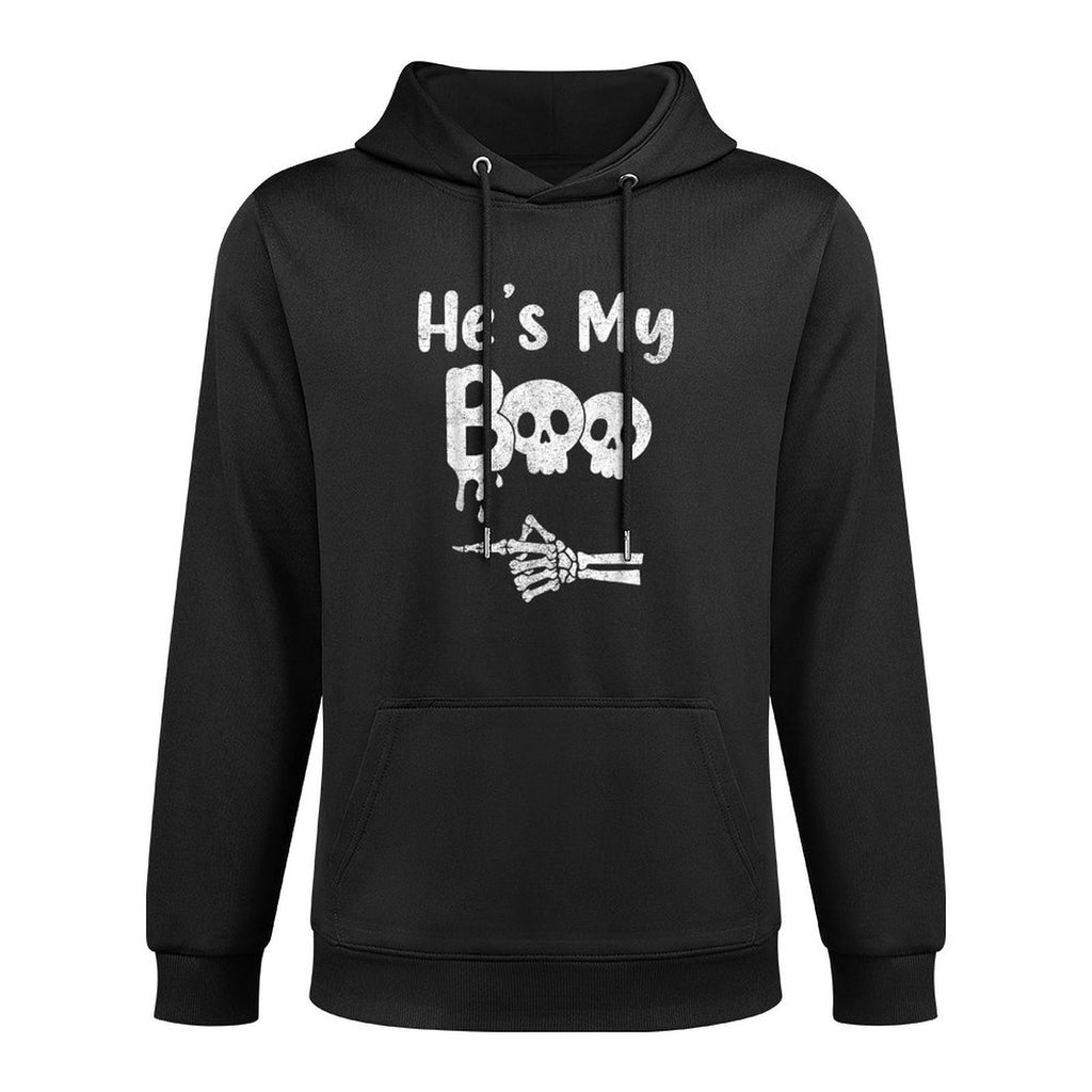 Matching Halloween Pajama Couples, Hes My Boo Skull Face Durable Construction Hoodie