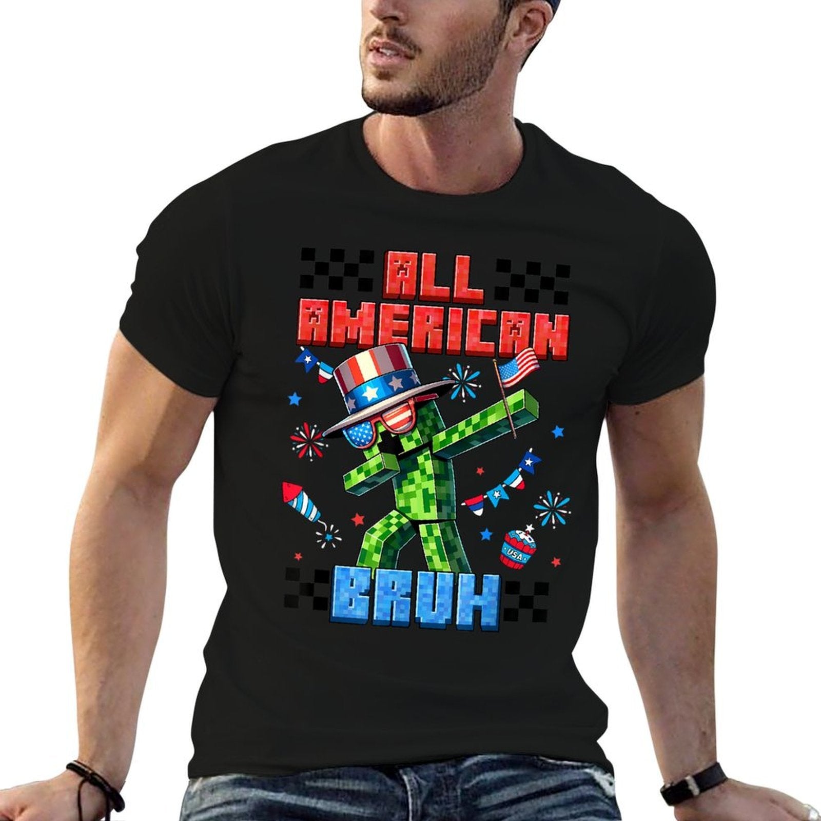 Funny All American Bruh Pixel Graphics Gamers 4th Of July  Odor-resistant T-Shirt