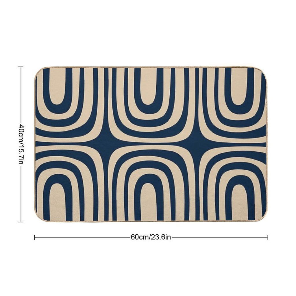 Midcentury Modern Confaab Abstract Pattern in Mid Mod Navy Blue And Beige  Stain-Proof Bath Mat