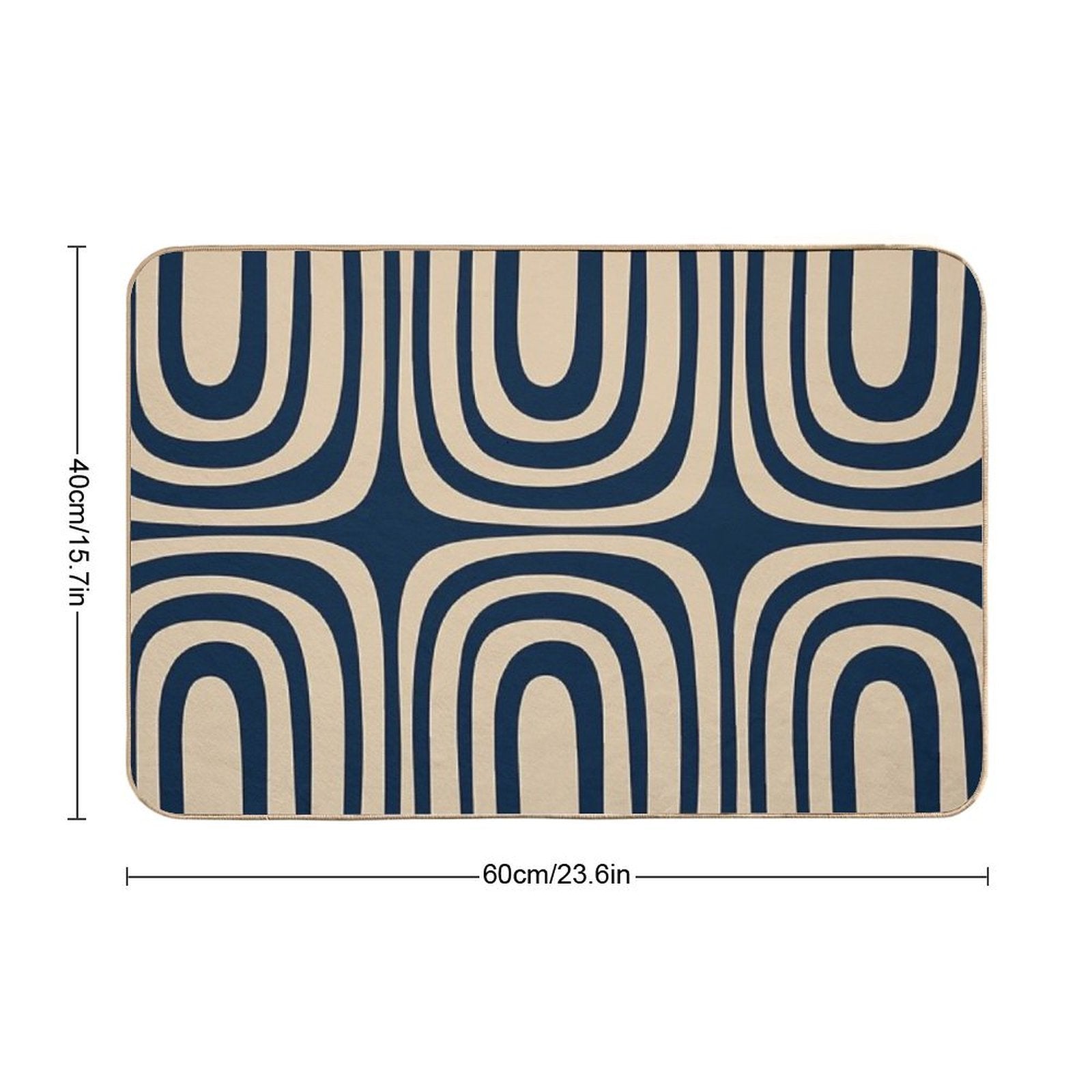 Midcentury Modern Confaab Abstract Pattern in Mid Mod Navy Blue And Beige  Stain-Proof Bath Mat